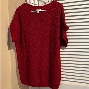 Red Cable Knit Short Sleeve Sweater